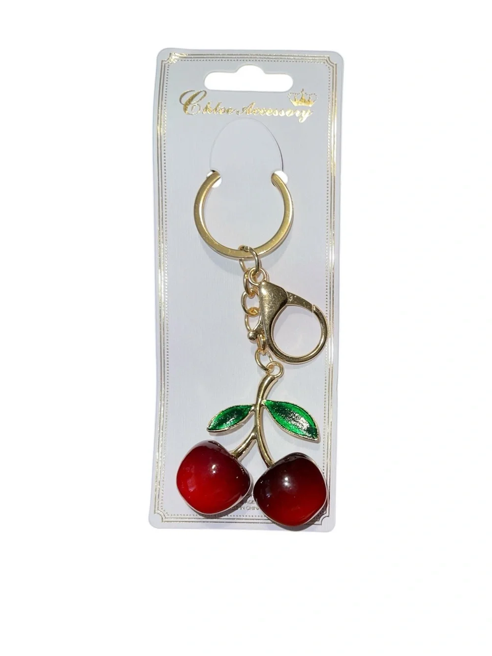 CHERRY BAG CHARM KEYCHAIN GOLD TONE